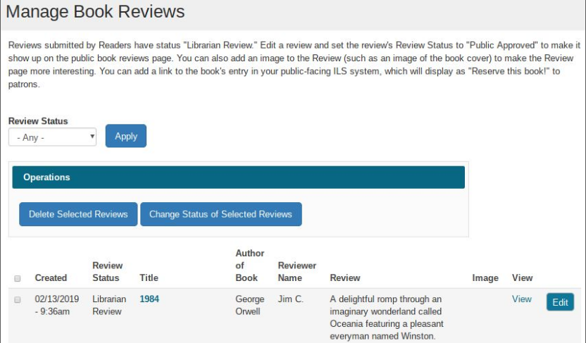 image of Book Review screen