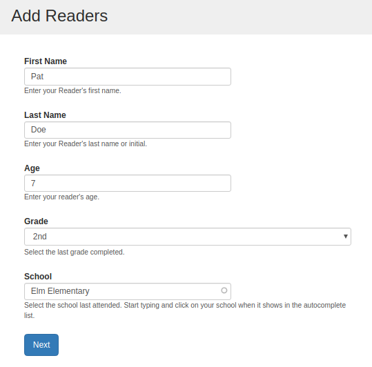 image of Add Reader form